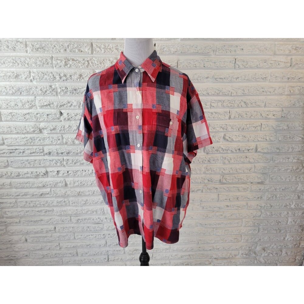 Fourth of July CST Sport Womens Top 2X Plus Patriotic Flag Pocket PLA78E